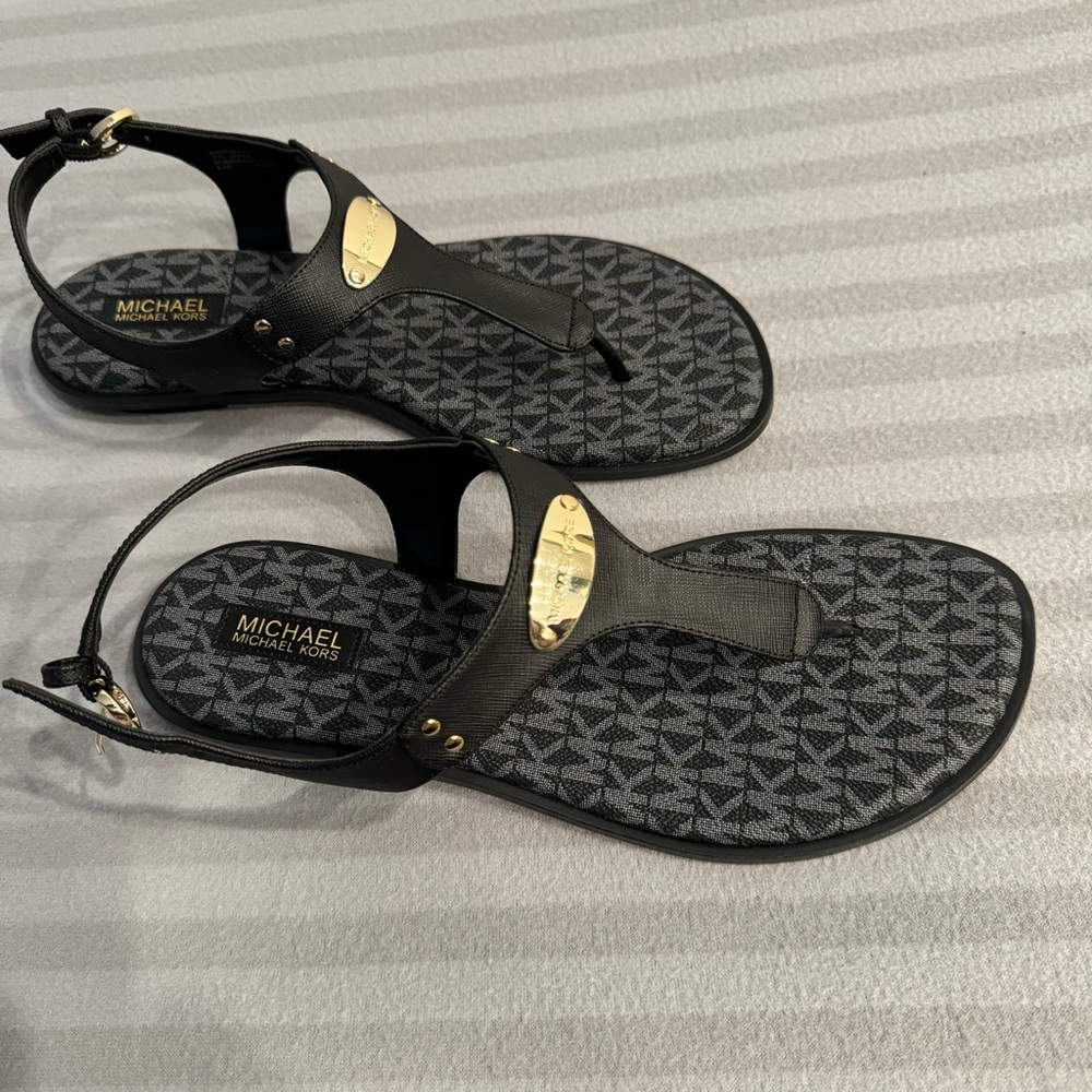 Brand New Michael Kors Black and Gold Sandals